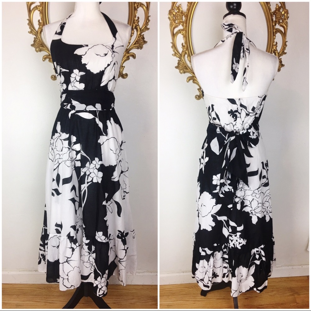🛑WHBM White and Black Print Dress Size 4